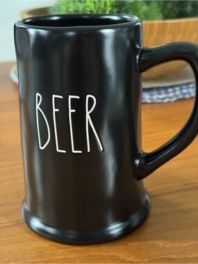 Rae Dunn Black Ceramic Mug with White 'BEER' Lettering